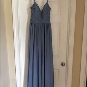 JJs House Blue Maxi Dress Pleated V-Neck Spaghetti Strap
